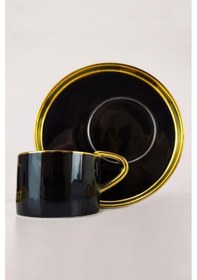 Resim Digithome Kosova Porselen 2 Kişilik Yaldızlı Kahve Fincan Takımı Siyah - İst-85 