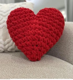 Resim Puffy El Örgüsü Kalp Yastık - Taraftar Yastık - Sevgililer Günü V 