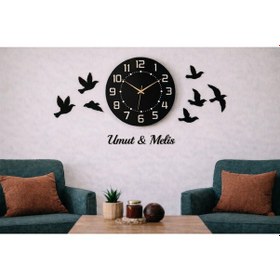 Resim Duvar Saati 40 Cm Modern Ve Şık Tasarım Kuşlar 8 Adettir No144 Çok Renkli 