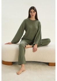 Resim Sevim Kadın Uzun Kol Haki Viskon Pijama Takım C7t8n9o51 001 