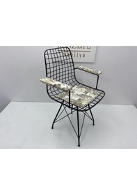 Resim Knsz kafes tel sandalyesi 1 li mazlum syhçiçek gri kumaş kolçaklı ofis cafe bahçe mutfak 