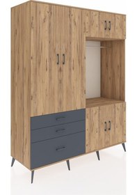 Resim Kronos Gardrop 7 Raflı 3 Çekmeceli Tek Askılı 176x59x221 Çam-çam/antrasit Çam/antrasit 