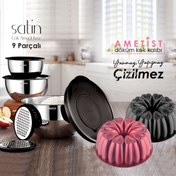 Resim Amboss 10 Parça Paslanmaz Çelik Satin Kase ve Ametist Döküm Kek Kalıbı (Bordo) 