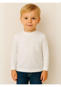 Resim Zekids Çocuk Pamuklu Basic Yarım Dik Yaka Uzun Kollu T-shirt-16086 Beyaz 