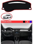Resim Torpido Koruma Halısı Siyah Kenar Renk Kırmızı Skoda Rapid 2012+ İle Uyumlu 