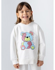 Resim Zeyland Kız Çocuk Ayı Desenli Sim Baskılı Sweatshirt-ekru Ekru 