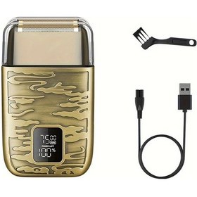 Resim Xuweiwei Altın Klasik Tarz Erkek Tıraş Makinesi Led Ekran 3 Hız Ayarı Çift Bıçak 60 Dakika Usb Şarj Yıkanabilir 
