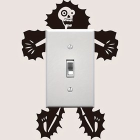 Resim 1pc Elektrik Kafa Duvar Sticker - Sökülebilir, Su Geçirmez Vinil Dekal, İskelet ve Yıldırım Tasarımı ile, Oturma Odası, Yatak Odası ve Işık Anahtarı Dekoru için Uygundur, 11.99x14.5cm, Yatak Odası Duvar Sanatı | Çağdaş Duvar Dekoru | Kolay Kurulum Sticker, Kafa Dekoru 