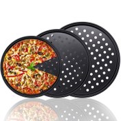 Resim Pizza Pan Set, Fırın Pizza Panları, Yapışmaz Pizza Tepsileri, Delikli Karbon Çelik Pizza Panları, Fırınlar İçin Pişirme Tepsileri, Ev Pişirme, Mutfaklar, Restoranlar ve Oteller İçin Uygun (22.86 cm ve 25.4 cm ve 30.48 cm). 