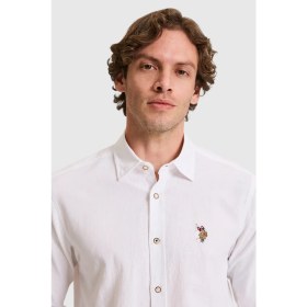 Resim U.S. Polo Assn. Erkek Keten Karışımlı Beyaz Uzun Kollu Basic Gömlek 50320262-VR013 