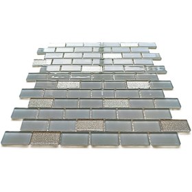 Resim MozaiKristaL Mutfak tezgah arası 23x48mm. Gri-Gümüş Karışım, 30x30cm. Fileli Kristal Cam Mozaik (1 m2 Fiyatıdır) 
