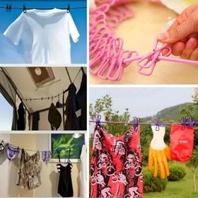 Resim SANEC® Taşınabilir Seyahat Çamaşır İpi 12 Mandallı Klipsli Lastikli Çamaşır Mandalları 