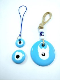 Resim Ennea Art Mavi Cam Nazar Boncuğu Duvar Dekoru + Araba Dikiz Ayna Süsü + Magnet Üçlü Hediye Seti 
