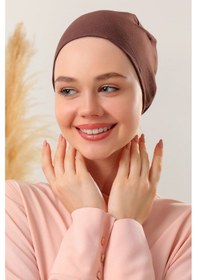 Resim Melodi Scarf Dikişsiz Penye Bağlamalı Bone Kahverengi Kahverengi 