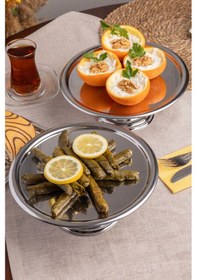 Resim 2'li Gümüş Yuvarlak, Ayaklı Şık Kek, Pasta, Kurabiye Ve Tatlı Servis Sunum Standı Gümüş 