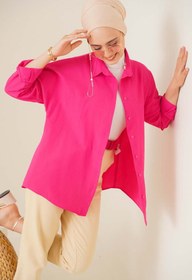 Resim 103901 Oversize Basic Tesettür Gömlek - Kırmızı - Pembe / 38 