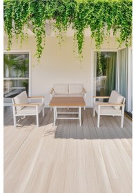 Resim Neokas Metal Bahçe Oturma Grubu, Balkon Takımı, Kafe Koltuğu, Bekleme Alanı Koltuğu, 1 + 1 + 2 + Masa Beyaz 