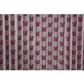 Resim Kelebek Model Mor Renk İp Perde Hazır Düğmeleri Dikilmiş İp Perde 300 280 Cm Mor 