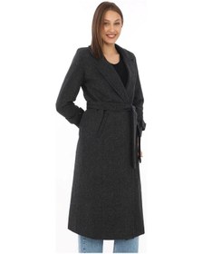 Resim Kadın Astarlı Balık Sırtı Kaşmir Kaşe Kaban - Siyah Siyah 