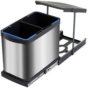 Resim P-9456 12+12 Litre Antrasit Teleskopik Raylı Paslanmaz Çöp Kovası P-9456 Antrasit - Gri 