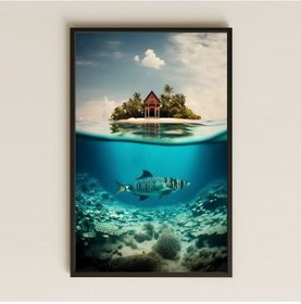 Resim Tropik Ada Ve Su Altı Dünyası Temalı Çift Katmanlı Pleksi Tablo 
