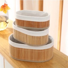 Resim Doğal Bambu Organizer Kutusu - Ahşap Ekmeklik Ve Çok Amaçlı Saklama Sepeti, 3'lü Set Odun 