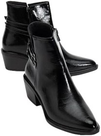 Resim Kadın Topuklu Bot Siyah Rugan Sivri Vestern Toaklı 