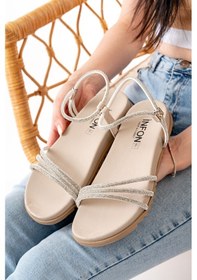 Resim Bej Taşlı Kadın Sandalet Çok Renkli 