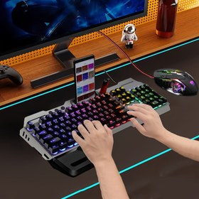 Resim 2 parça ROG Kablolu Oyun Klavyesi ve Fare Seti USB/Gökkuşağı Arka Aydınlatmalı Mekanik Hissi Klavye ve Ayarlanabilir DPI Fare PC Laptop, PS4, PS5, Xbox için 