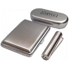 Resim Metal Tabaka Kutulu Clipper Çakmak Set 