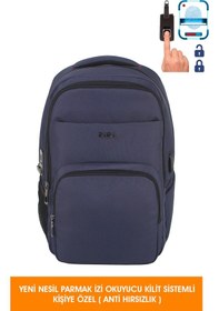Resim 14"-15,6" İnç Laptop Sırt Çantası Yeni Nesil Parmak İzi Okuyucu Kilit Sistemli Anti Hırsızlık Lacivert 