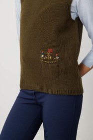 Resim Sıfır Yaka Cep Üstü Çiçek Nakışlı Süveter - Taba / XL 
