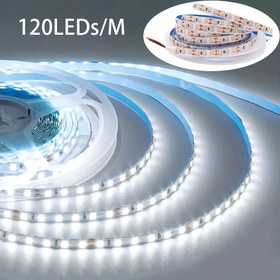 Resim 12V sabit güç kaynağı, 5m/16.4 ayak ultra-parlak ışık şeridi, 120 LED ışık şeridi, arka yapışkanlı duvara veya nesne yüzeyine montaj ve yapıştırma, basit kesim, yatak odası dekorasyonu için uygun, yaşamın aydınlatma ihtiyaçlarını karşılar 