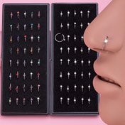 Resim 40 adet/Kutu Taşlı Burun Halkaları Paslanmaz Çelik Nostril Piercing Takı Burun Halkası 8mm Kıkırdak Tragus Daith Küpe Takı 