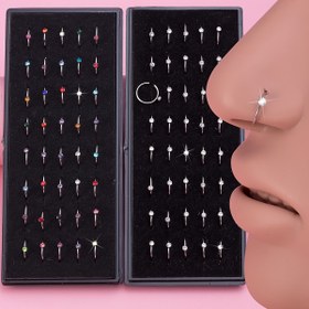 Resim 40 adet/Kutu Taşlı Burun Halkaları Paslanmaz Çelik Nostril Piercing Takı Burun Halkası 8mm Kıkırdak Tragus Daith Küpe Takı 