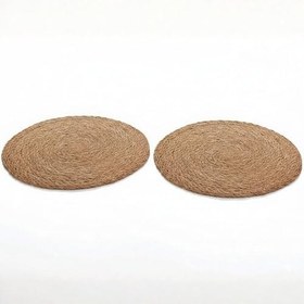Resim Doğal Hasır Yuvarlak Amerikan Servis ve Supla - 35 cm Örgü Yemek Tabağı Altlığı - Isıya Dayanıklı Kahverengi Masa Koruyucu (2) 