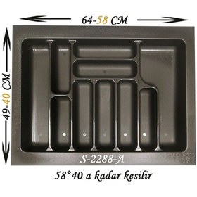 Resim Starax S-2288-A Çekmece İçi Plastik Kaşıklık Antibakteriyel 49 CM x 64 CM 10 Göz 70 CM Modül Antrasit 
