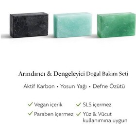 Resim Derin Arındırıcı Ve Gözenek Sıkılaştırıcı Doğal 3 Lü Doğal Sabun Seti Defne 