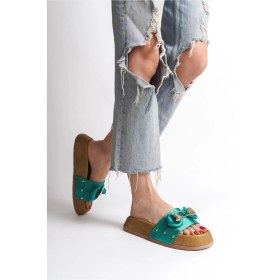 Resim Dıla Kalın Ve Ortopedik Taban Ayıcıklı Saten Kadın Terlik Skt - Yeşil Yeşil 