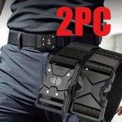 Resim Erkekler için 2'li Paket Taktik Kemer - Otomatik Kilitlemeli Ağır Hizmet Tipi Kanvas Kayış - Askeri Tarz, Açık Hava, Yürüyüş ve Kot Pantolonlar İçin (Siyah, Ayarlanabilir) 