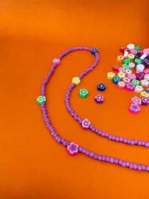 Resim İsabella Accessories Renkli Boncuklu Çiçekli Çocuk Boncuk Güneş Gözlük ve Maske Askısı 50 cm Lila 