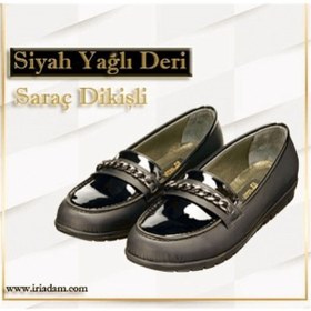 Resim 41,42,43,44 Nr1872 Siyah Yağlı Deri Saraç Dikişli Rahat Dişli Taban Leofar Zincir Aksesuarlı Büyük Numara Kadın Babet Siyah 