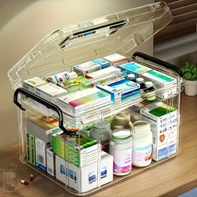 Resim 1 adet Çift Katmanlı Şeffaf Depolama Kutusu - Dayanıklı PVC ve Plastik Düzenleyici Ev ve Seyahat için, Hızlı Görüntü Şeffaf Kapak, Kolay Erişim Tasarımı, Tıbbi Malzemeler Düzenleyici | Kolay Açılır Kapak | Şeffaf Depolama, Depolama Kutusu 