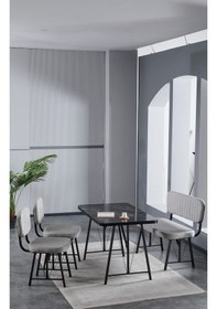 Resim Elfin 70x110 Siyah Yemek Masası, Yemek Masası Takımı, 2 Sandalye 1 Bench - Gri Gri 