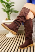 Resim İmerShoes Günlük Kadın Diz Altı Kahve Süet Çizme Körüklü Alçak Topuklu Kürk Astarlı Püskül Detay 1045 