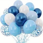 Resim 38 parça Mavi Beyaz Balon Seti, Cinsiyet Açıklama, Doğum Günü, Bebek Duşu, Yetişkin Düğün, Bekarlığa Veda Partisi Dekorasyonu için Mavi Metalik ve Konfeti Balonlar 