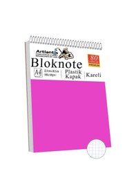 Resim Telli Masaüstü Not Defteri Kareli A4 1 Adet Masa Üstü Plastik Kapaklı Spiralli Bloknot Blocknote 80 Yaprak Okul Ofis Pembe 