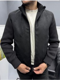 Resim Avni Ceylan Erkek Nubuk Triko Kol Detaylı Slim Fit Mont Siyah 