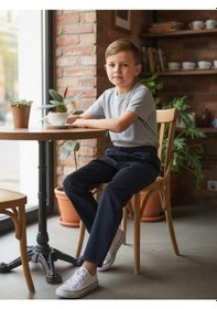 Resim Zekids Erkek Çocuk Esnek Kumaş Beli Lastikli Pantolon-16399 Lacivert 