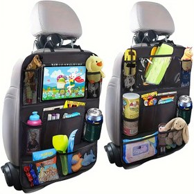 Resim 2 Adet Tablet Tutuculu ve Ayak Matlı Araba Arka Koltuk Düzenleyici - Seyahat Gereçleri için Dayanıklı Polyester Depolama, Koltukları Evcil Hayvanlardan, Atıştırmalıklardan ve Oyuncaklardan Korur, Çoğu Arabaya Uyar 